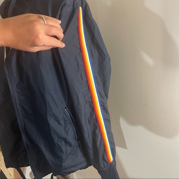 Zyia Navy rainbow Stripe Windbreaker Jacket Medium - Picture 2 of 7